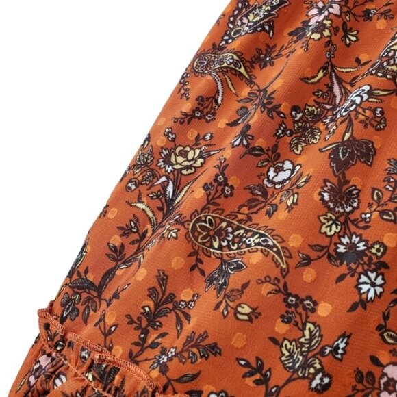 Forever 21 Womens Rust Dot Floral Print Chiffon Tiered Mini Dress Size M NWT - Picture 7 of 8